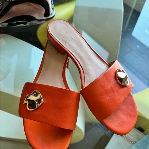 Kate Spade Slides Slip On Sandals Orange Gold Accents Sz 7.5 - Picture 4 of 8